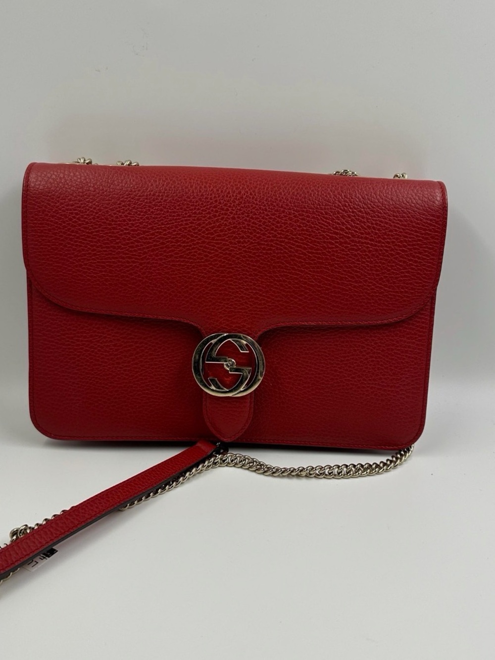 Gucci Red Pebbled Leather Crossbody with Silver Double G
